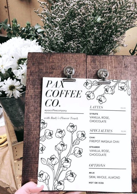 Pax Coffee Co. Latte Menu
